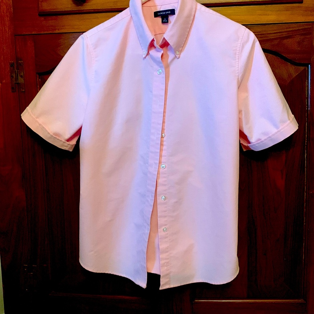 Lands End Womens Pink oxford button down shirt